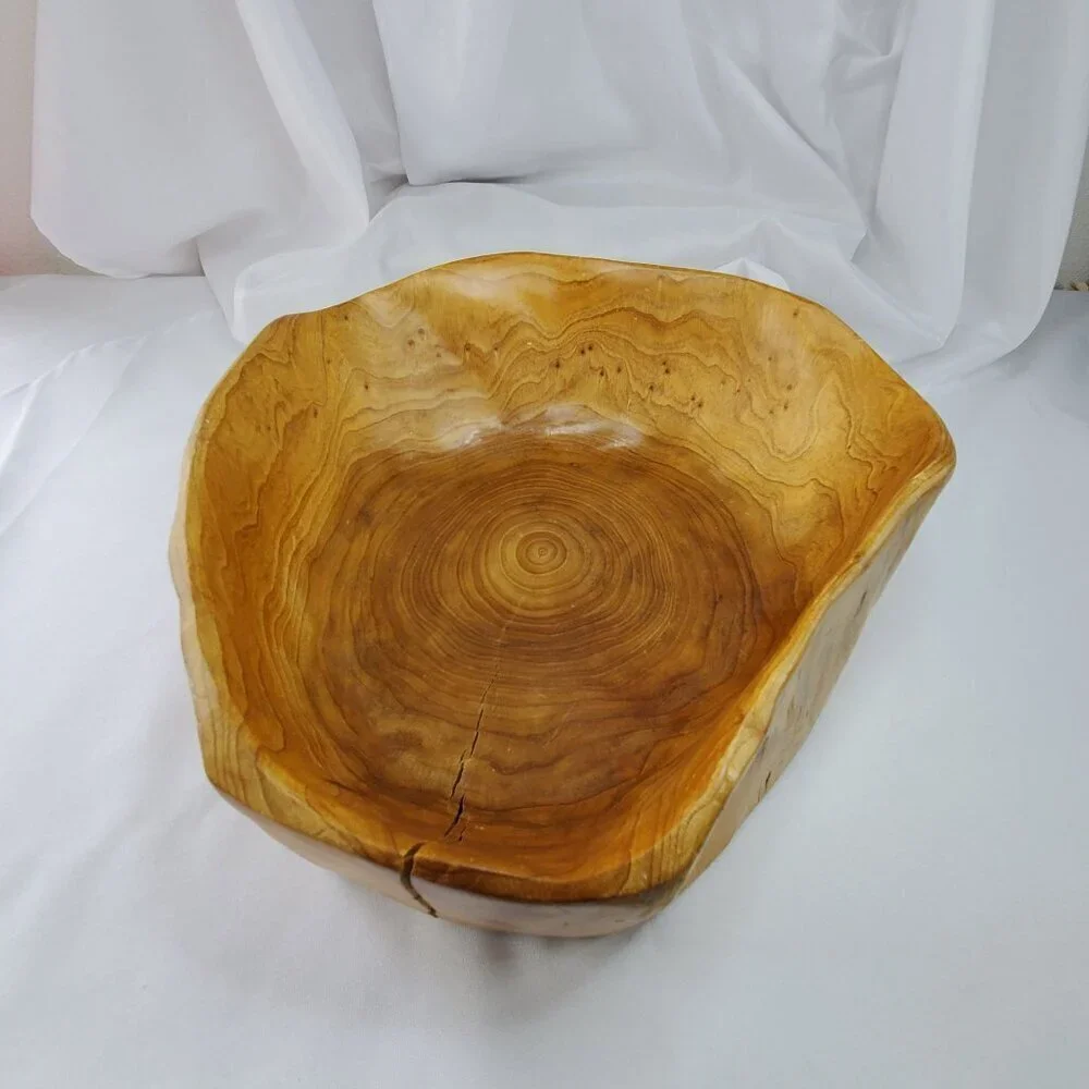 VTG Real Wood Tree Stump Root Bowl Large Handcrafted Wooden Decorative Bowl